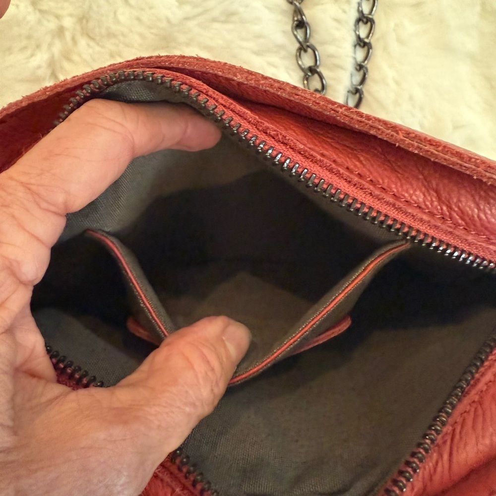 LIEBESKIND Berlin Red Leather Mini Crossbody Bag Chain Strap Cowhide - Picture 11 of 15